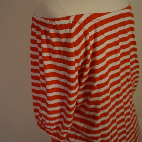 **J. Crew off the shoulder red striped w/ tassle top** - Picture 3 of 4
